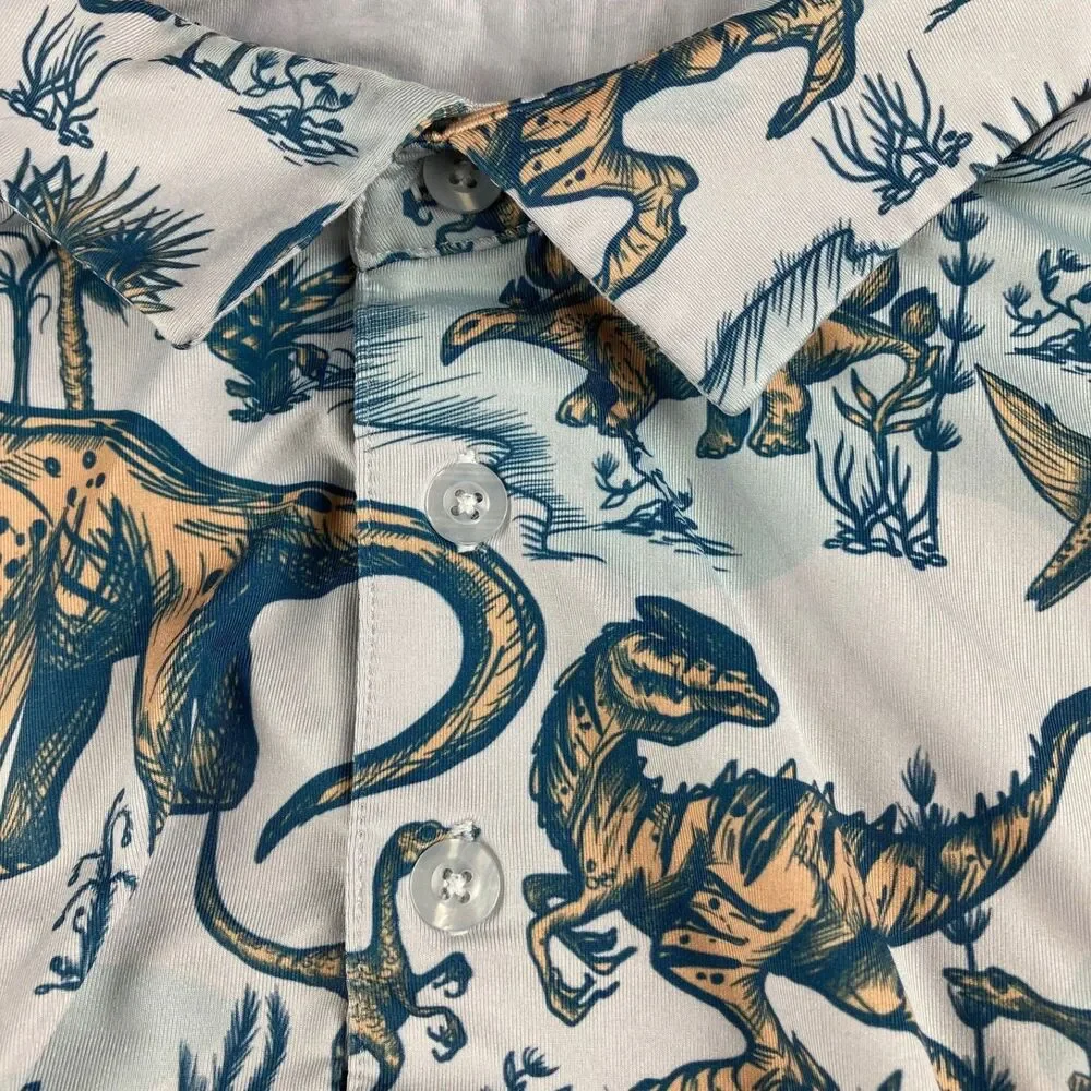 Waggle Dinosaur Golf Polo Shirt Men 2XL All Over Print Stretch Casual - Picture 3 of 8